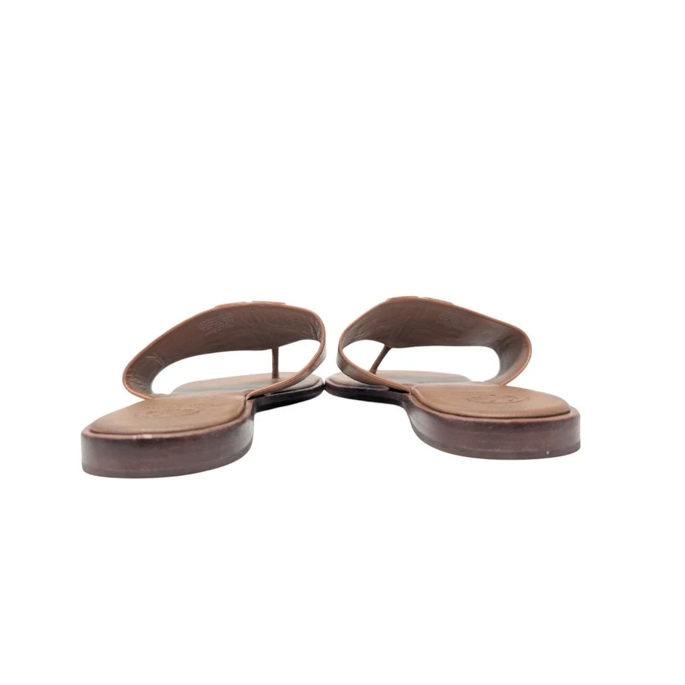 Tory Burch Weston Tan Leather Double T Logo Thong Sandals Size 9.5